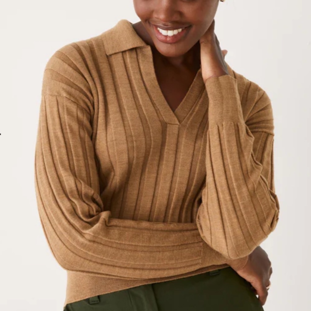 Frank and Oak The Merino Wool Polo Sweater in Tobacco